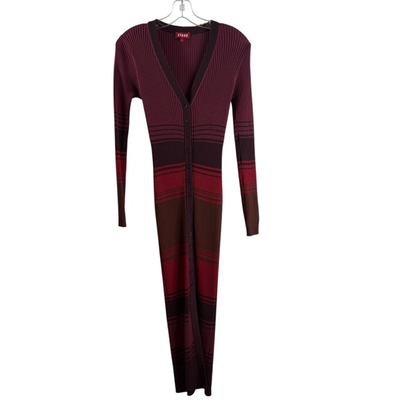 STAUD Shoko Maroon Red Black Stripe Button Front  Sweater MIDI Dress SMALL $400 - Picture 3 of 6
